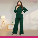 Emerald Green Classic Crepe Top-Bottom Set – Effortless Style for Modern Women