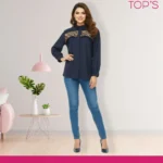 Navy Blue Double Georgette Embroidered Top